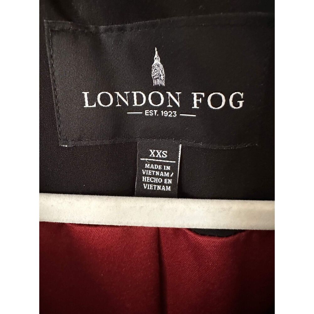 London Fog Womens XXS Black Hooded Belted Trench Coat Rain Jacket Pea Coat - Picture 3 of 7